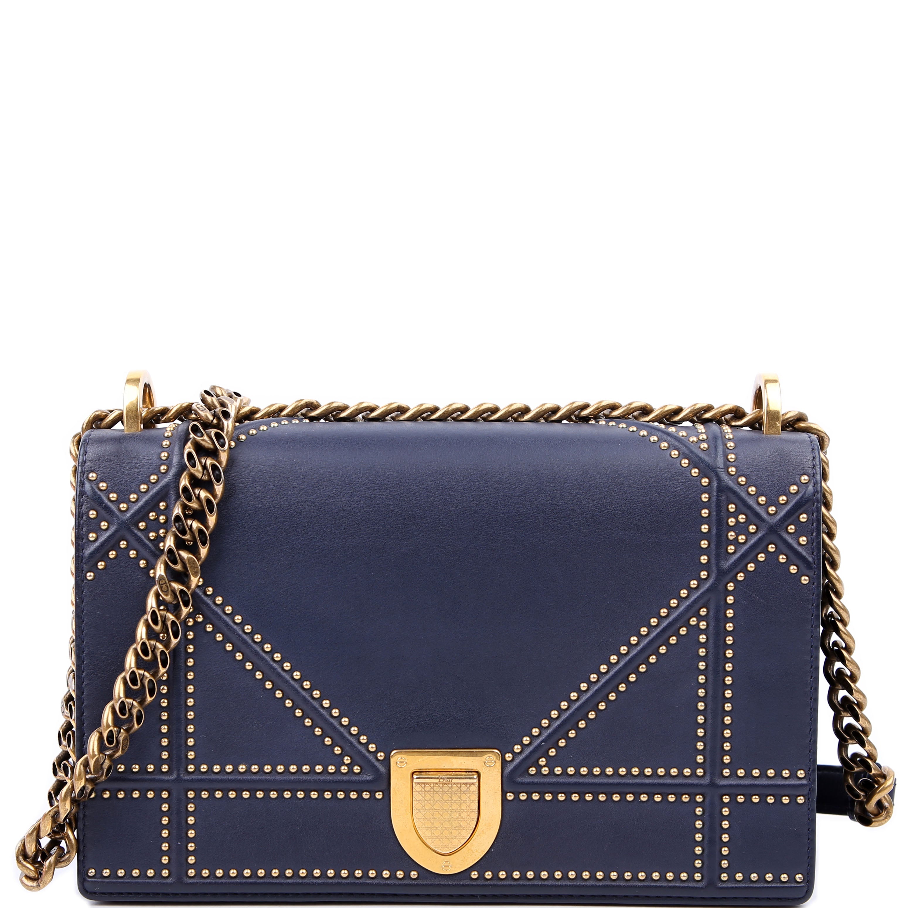 Dior Diorama Bag Medium Studded Calfskin Navy