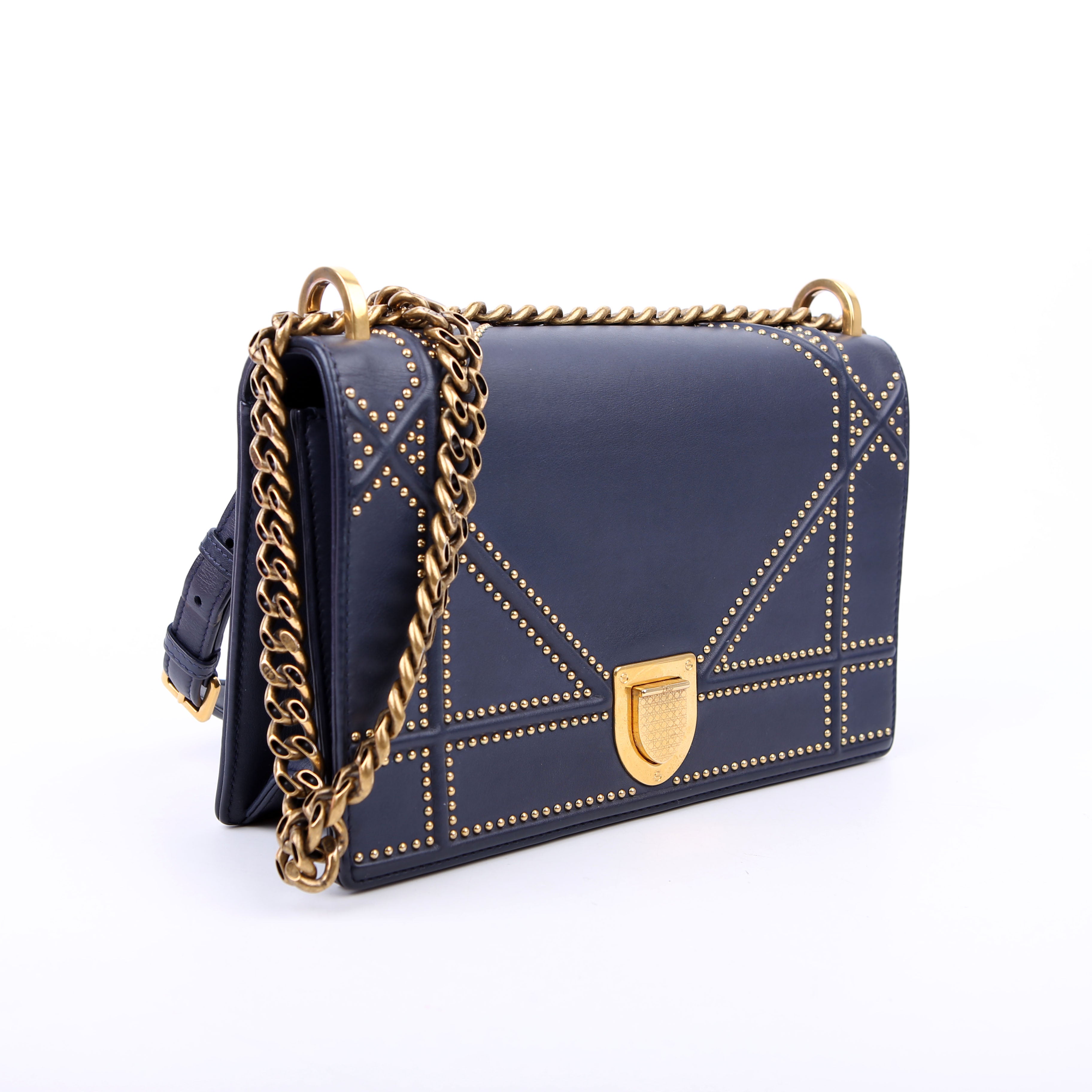 Dior Diorama Bag Medium Studded Calfskin Navy