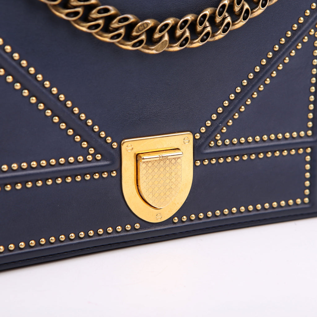 Dior Diorama Bag Medium Studded Calfskin Navy