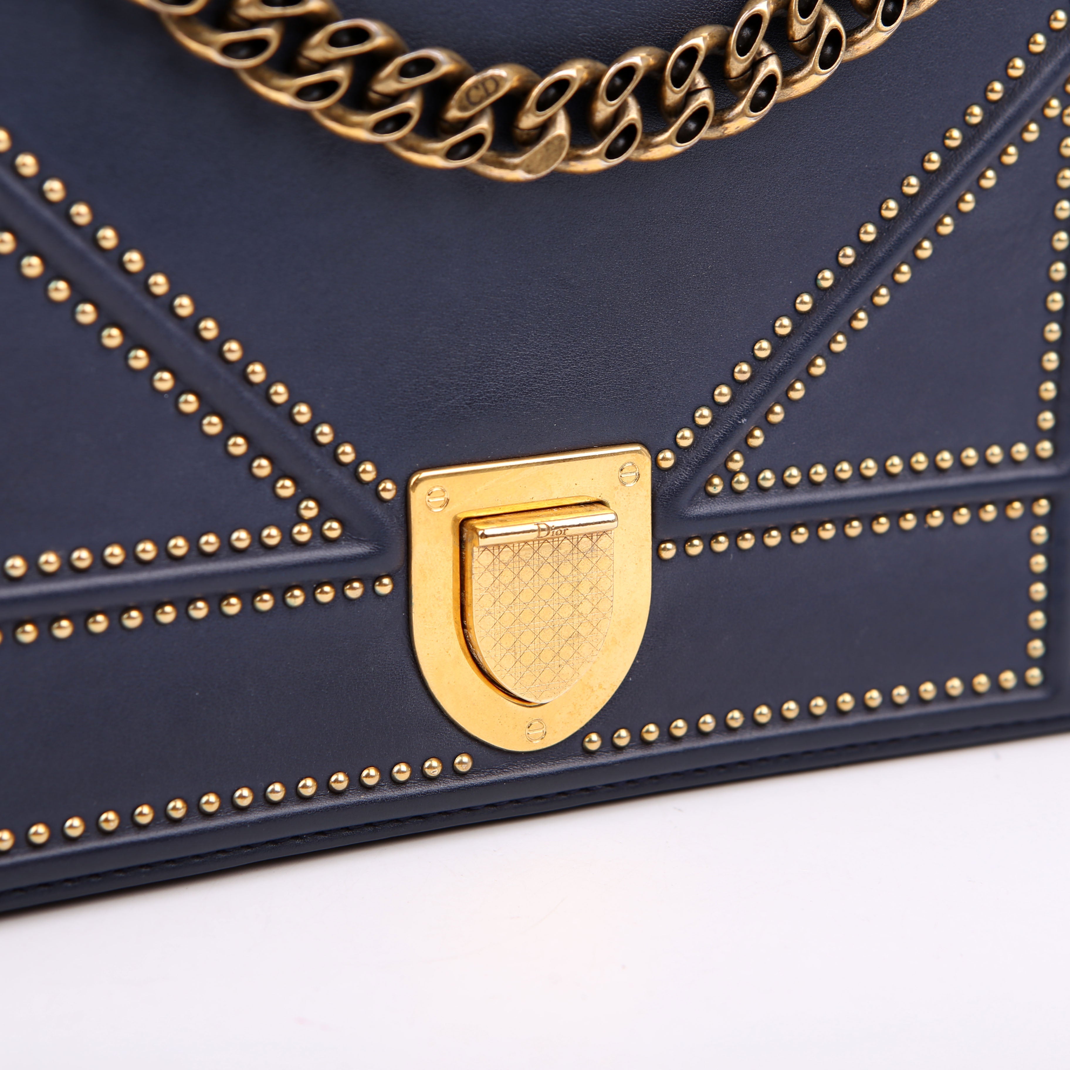 Dior Diorama Bag Medium Studded Calfskin Navy