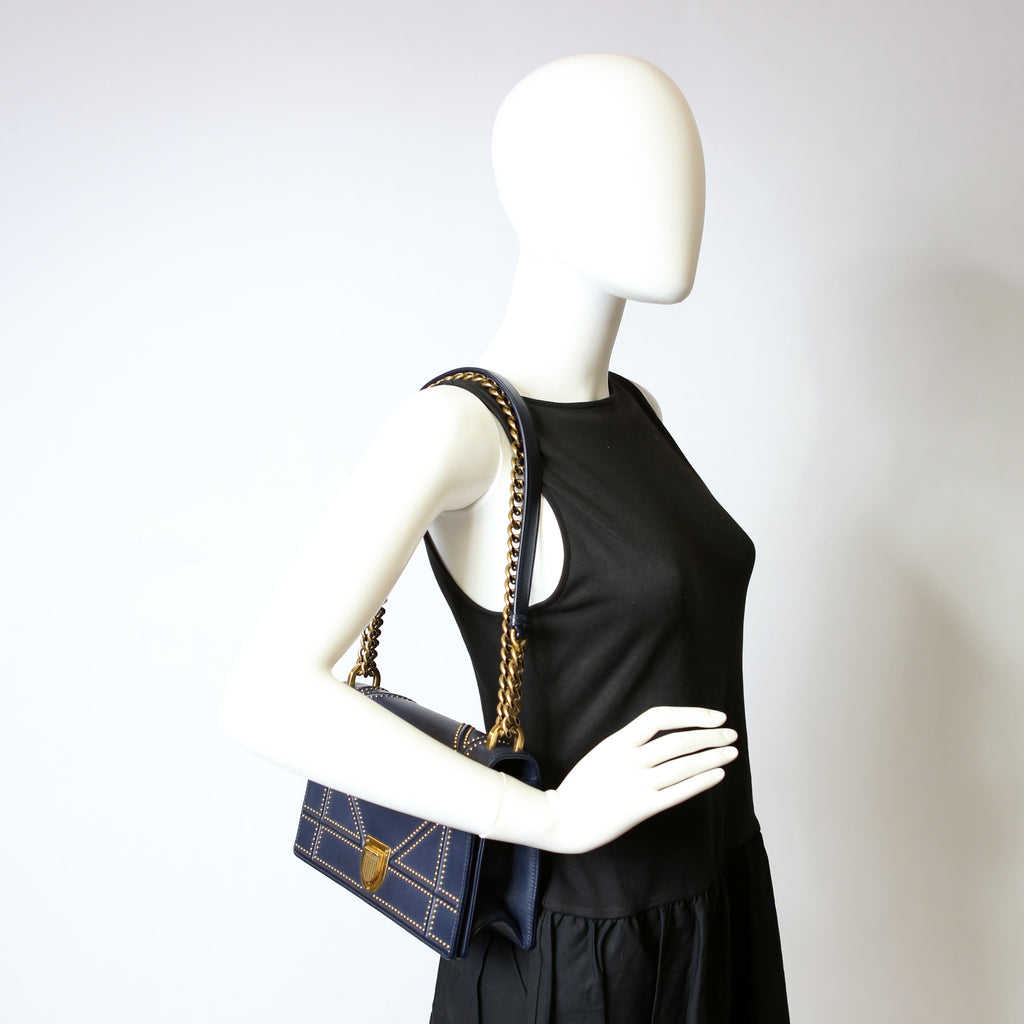 Dior Diorama Bag Medium Studded Calfskin Navy