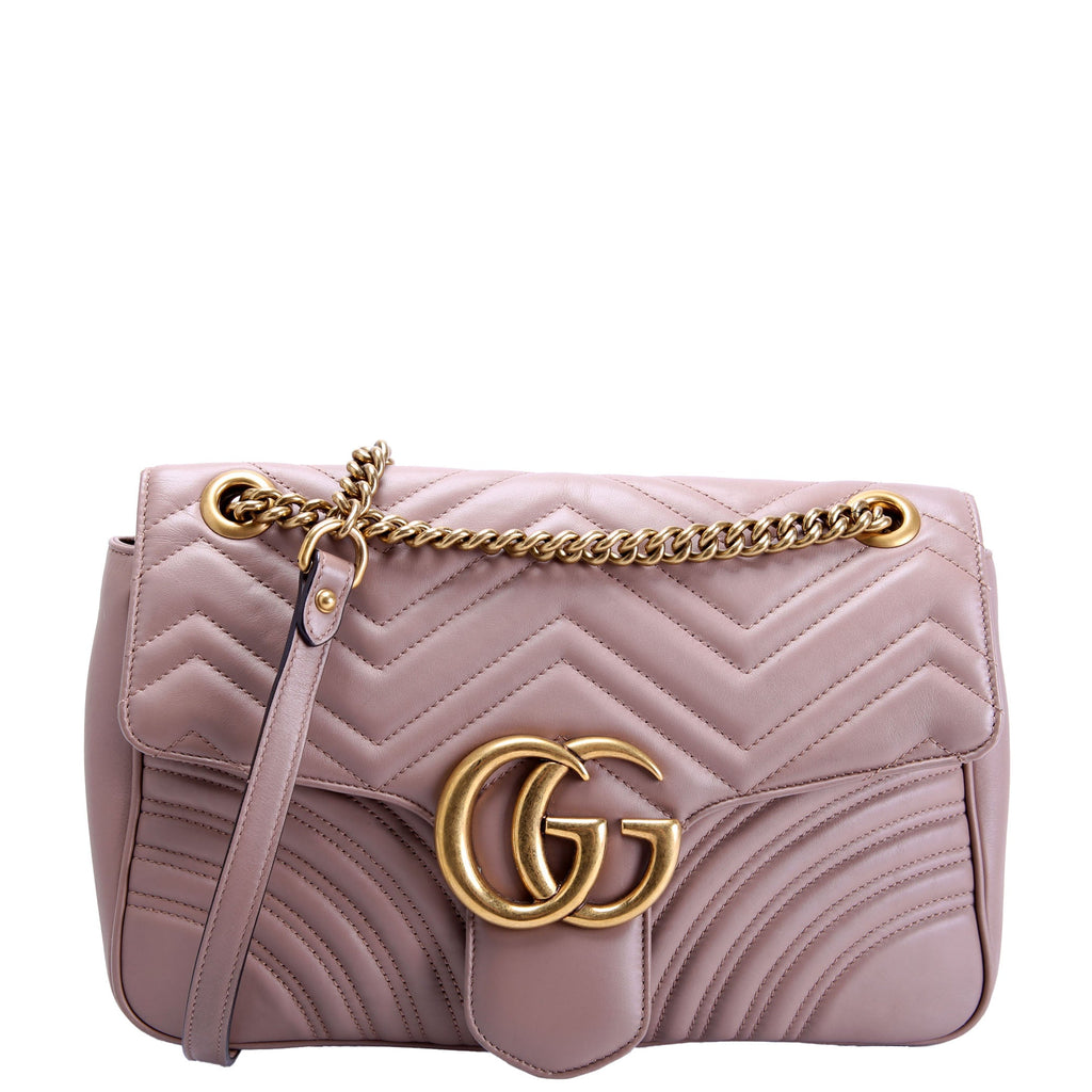 Gucci 443496 Marmont Leather Shoulder Medium Nude
