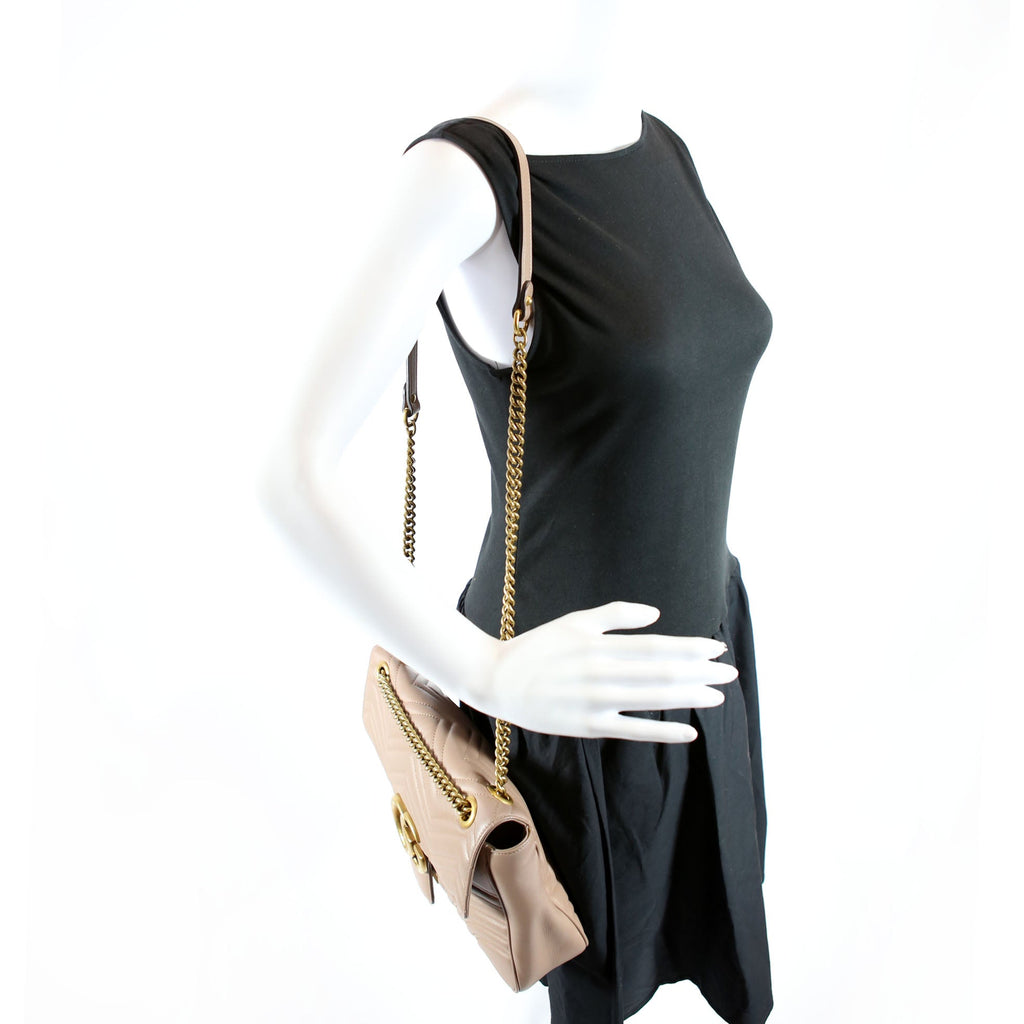 Gucci 443496 Marmont Leather Shoulder Medium Nude