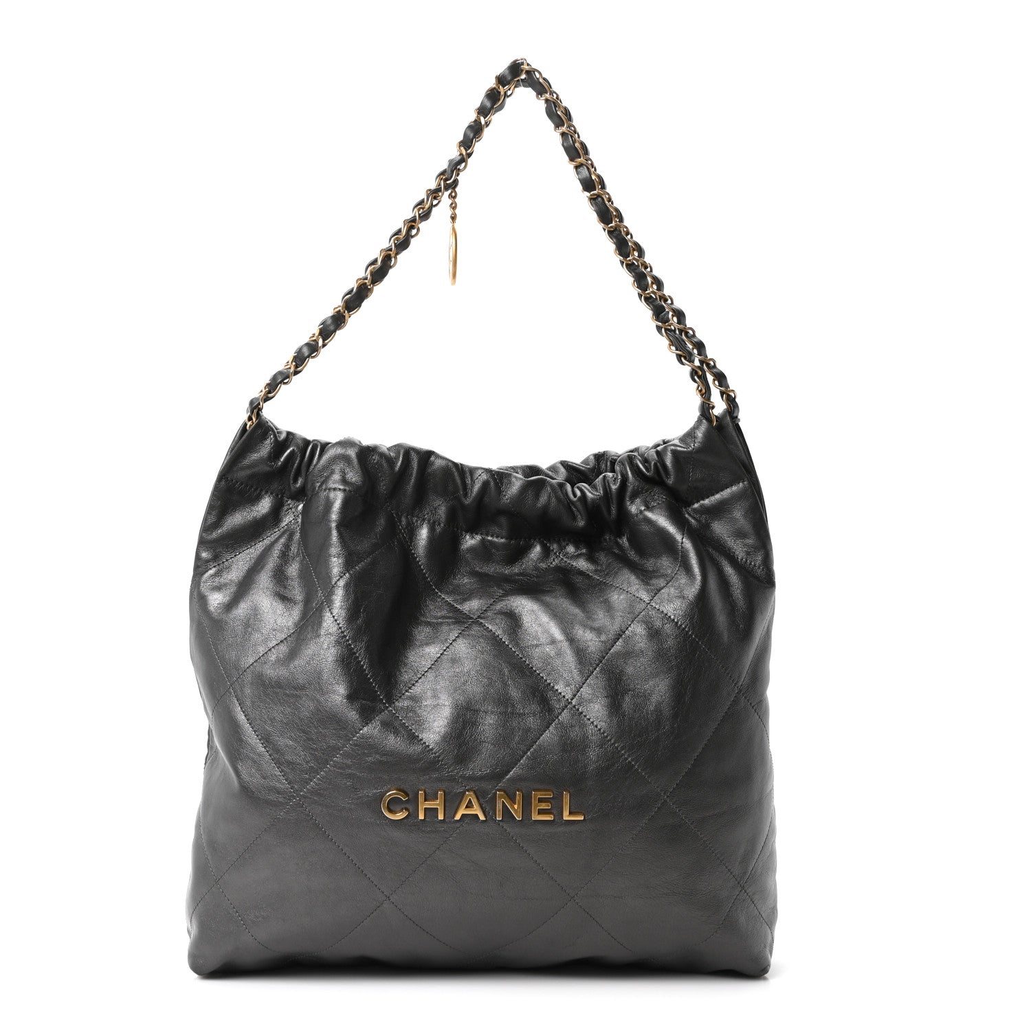 Chanel Shiny Calfskin Quilted Chanel 22 Dark Grey