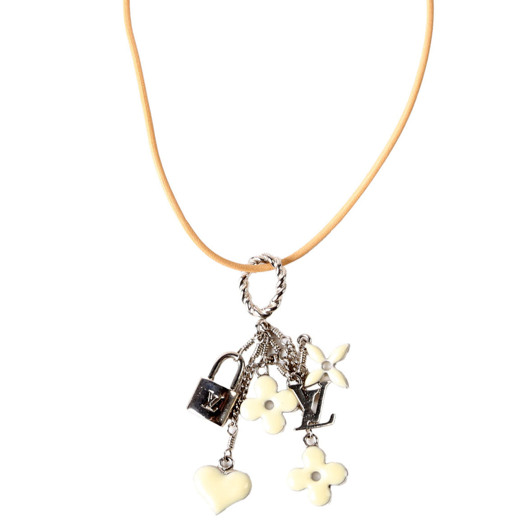 Sweet Monogram Charm Pendant Necklace Tan/Silver