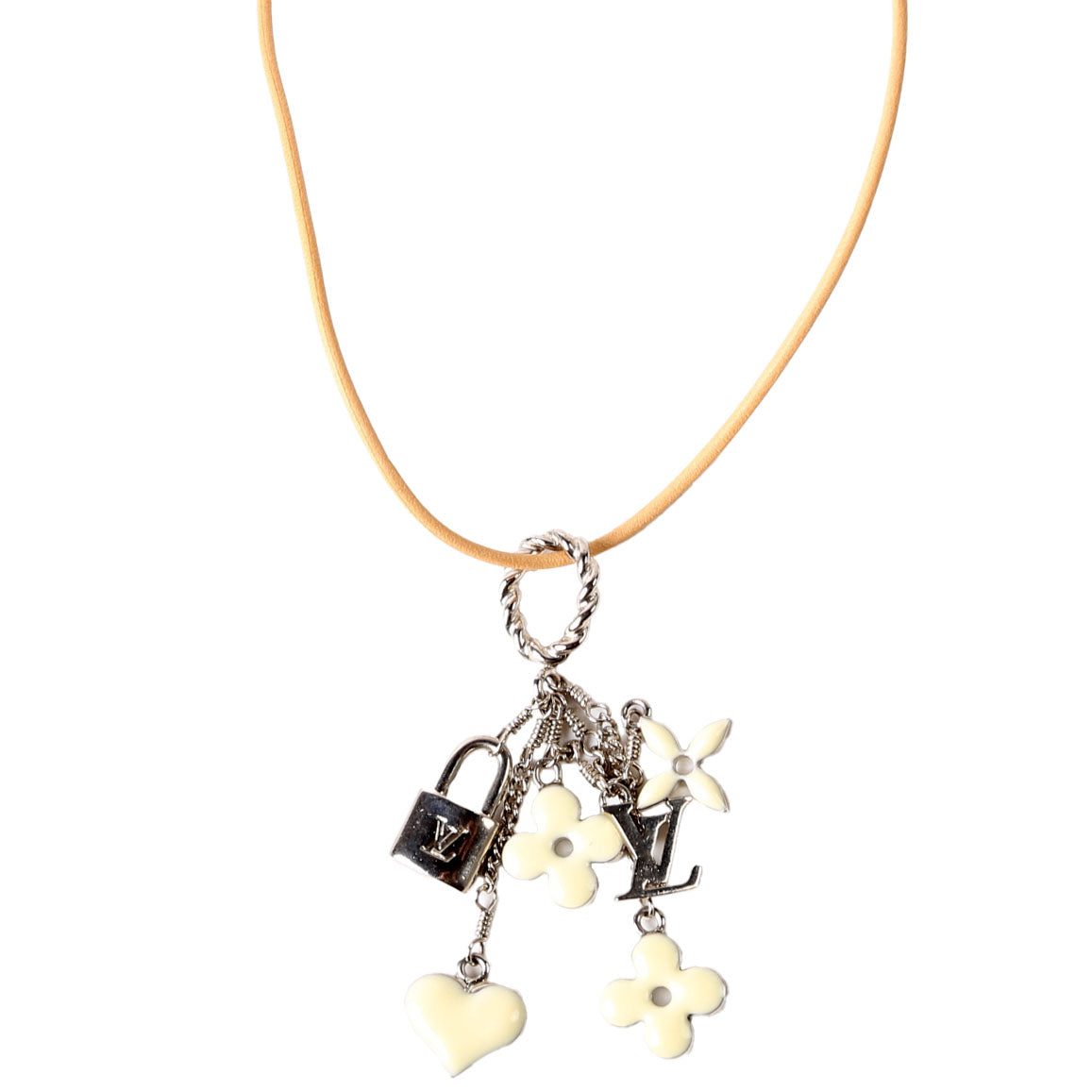 Sweet Monogram Charm Pendant Necklace Tan/Silver
