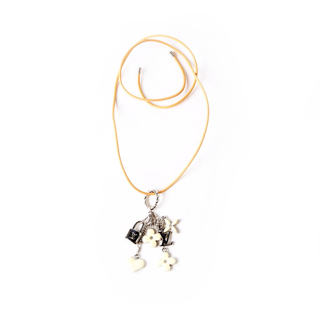 Sweet Monogram Charm Pendant Necklace Tan/Silver