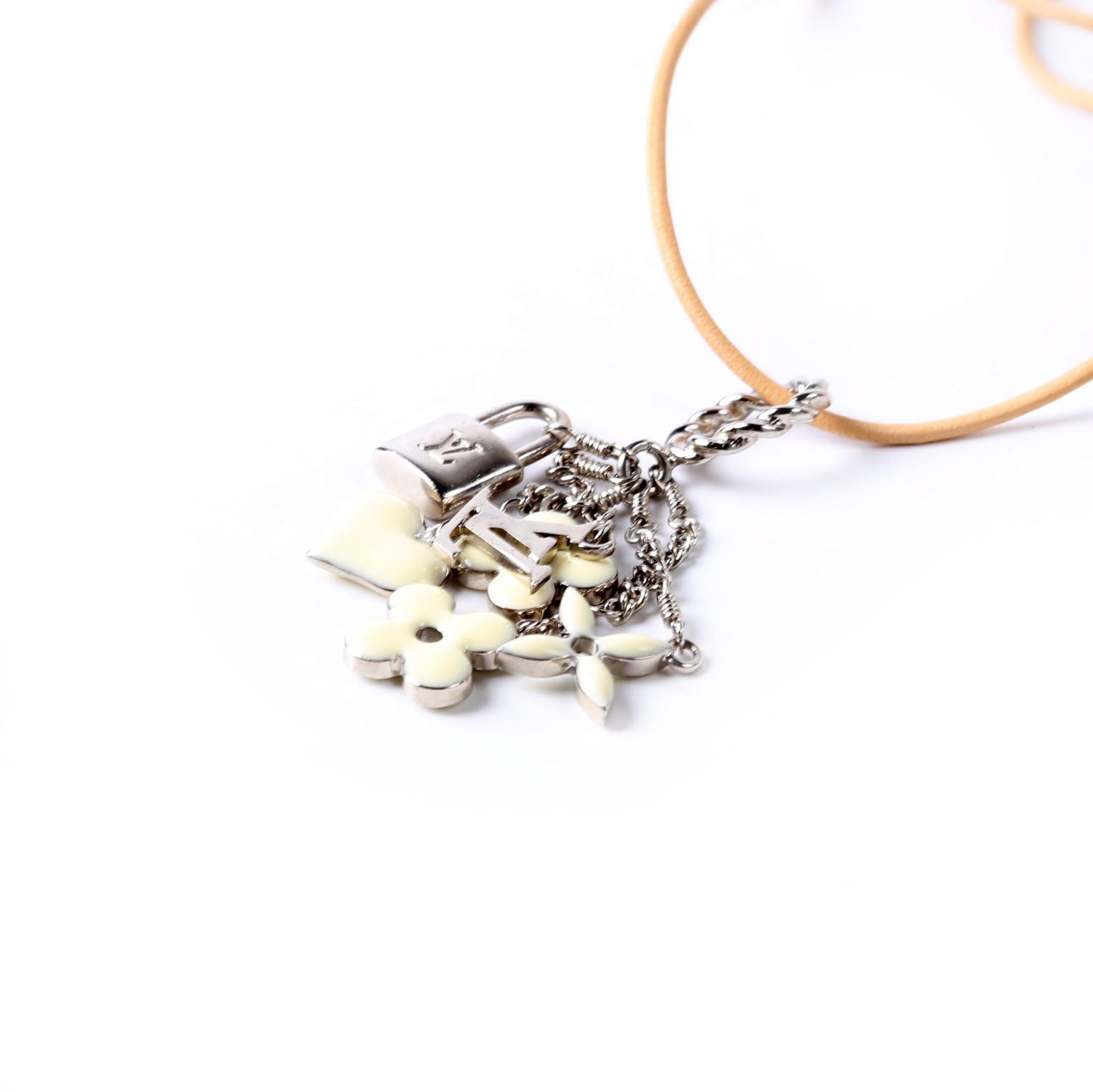 Sweet Monogram Charm Pendant Necklace Tan/Silver