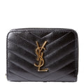 SAINT LAURENT 403723 Cassandre Grain De Poudre Compact Zip Around Wallet Black