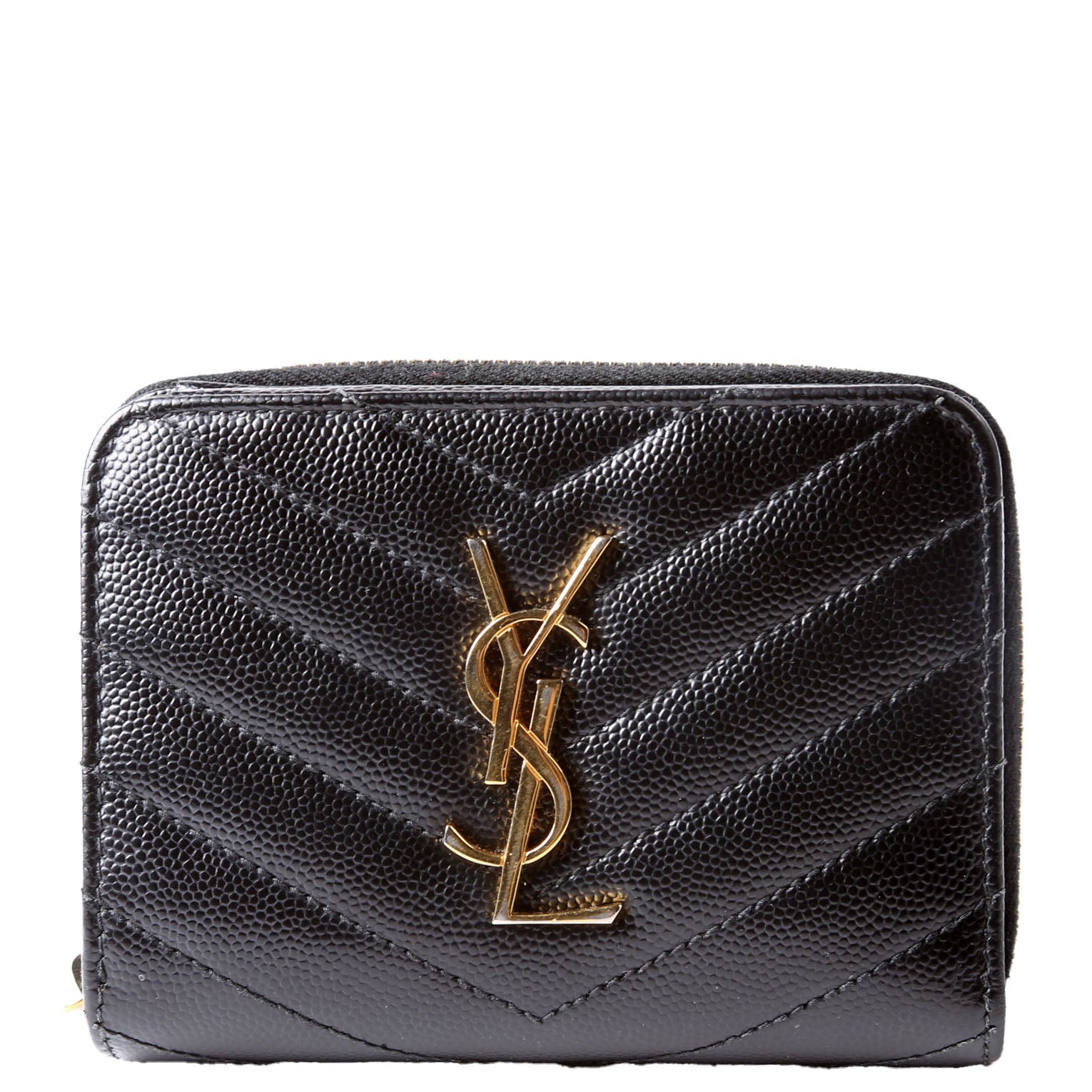 SAINT LAURENT 403723 Cassandre Grain De Poudre Compact Zip Around Wallet Black