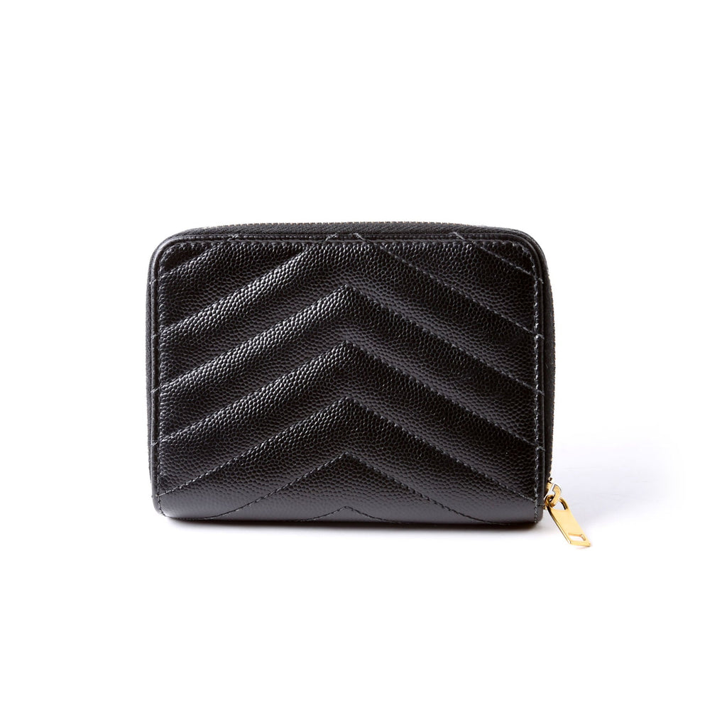 SAINT LAURENT 403723 Cassandre Grain De Poudre Compact Zip Around Wallet Black