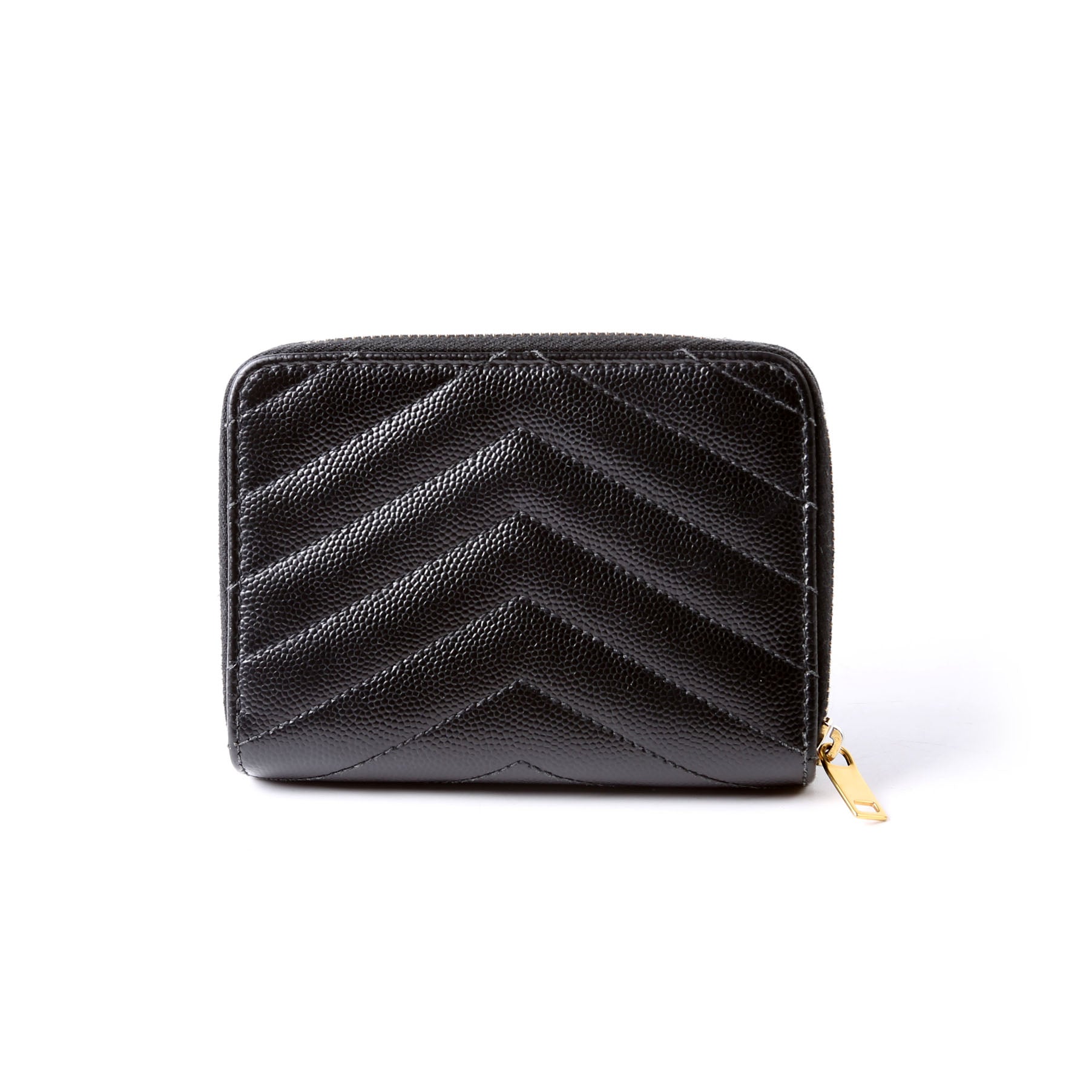 SAINT LAURENT 403723 Cassandre Grain De Poudre Compact Zip Around Wallet Black