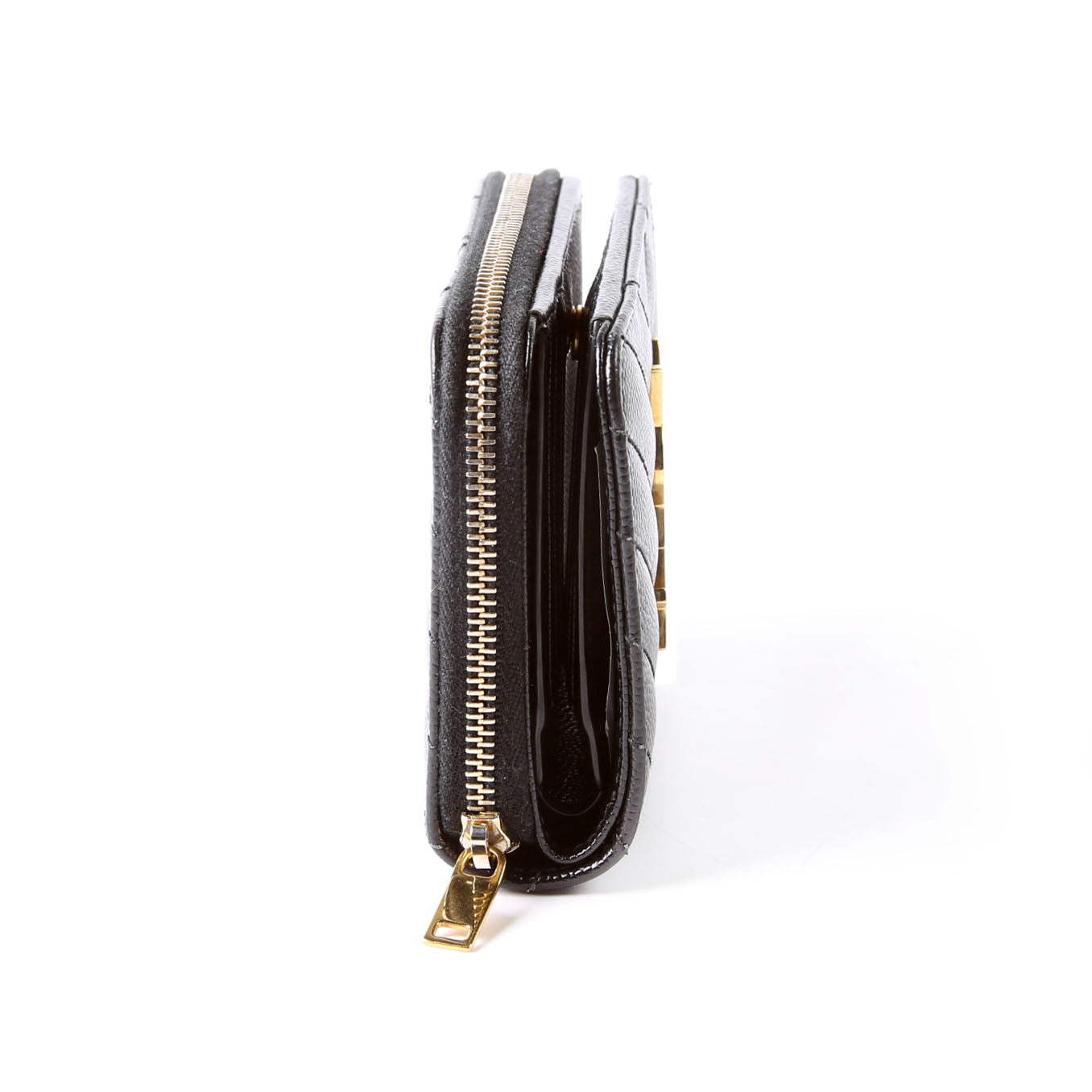 SAINT LAURENT 403723 Cassandre Grain De Poudre Compact Zip Around Wallet Black