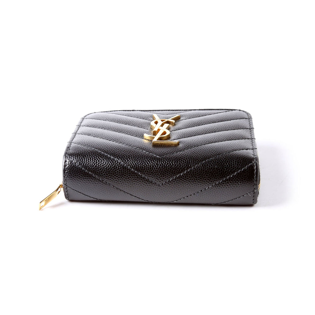 SAINT LAURENT 403723 Cassandre Grain De Poudre Compact Zip Around Wallet Black