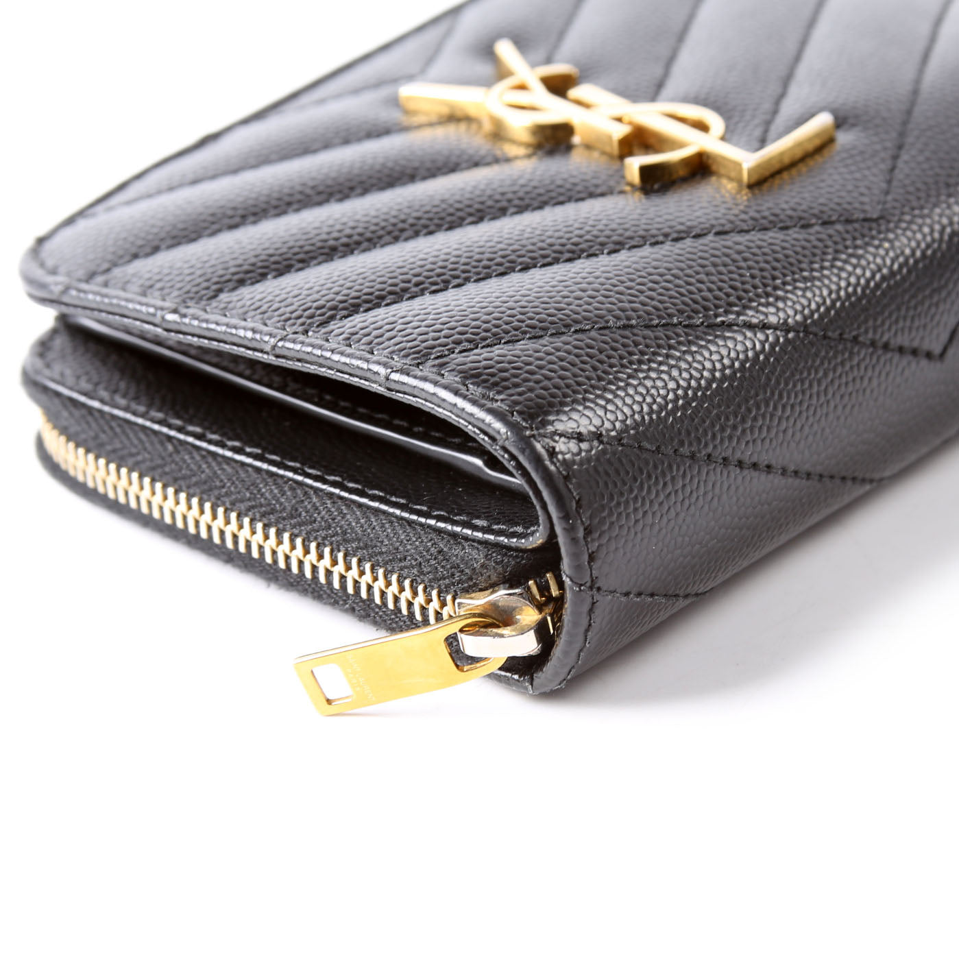 SAINT LAURENT 403723 Cassandre Grain De Poudre Compact Zip Around Wallet Black
