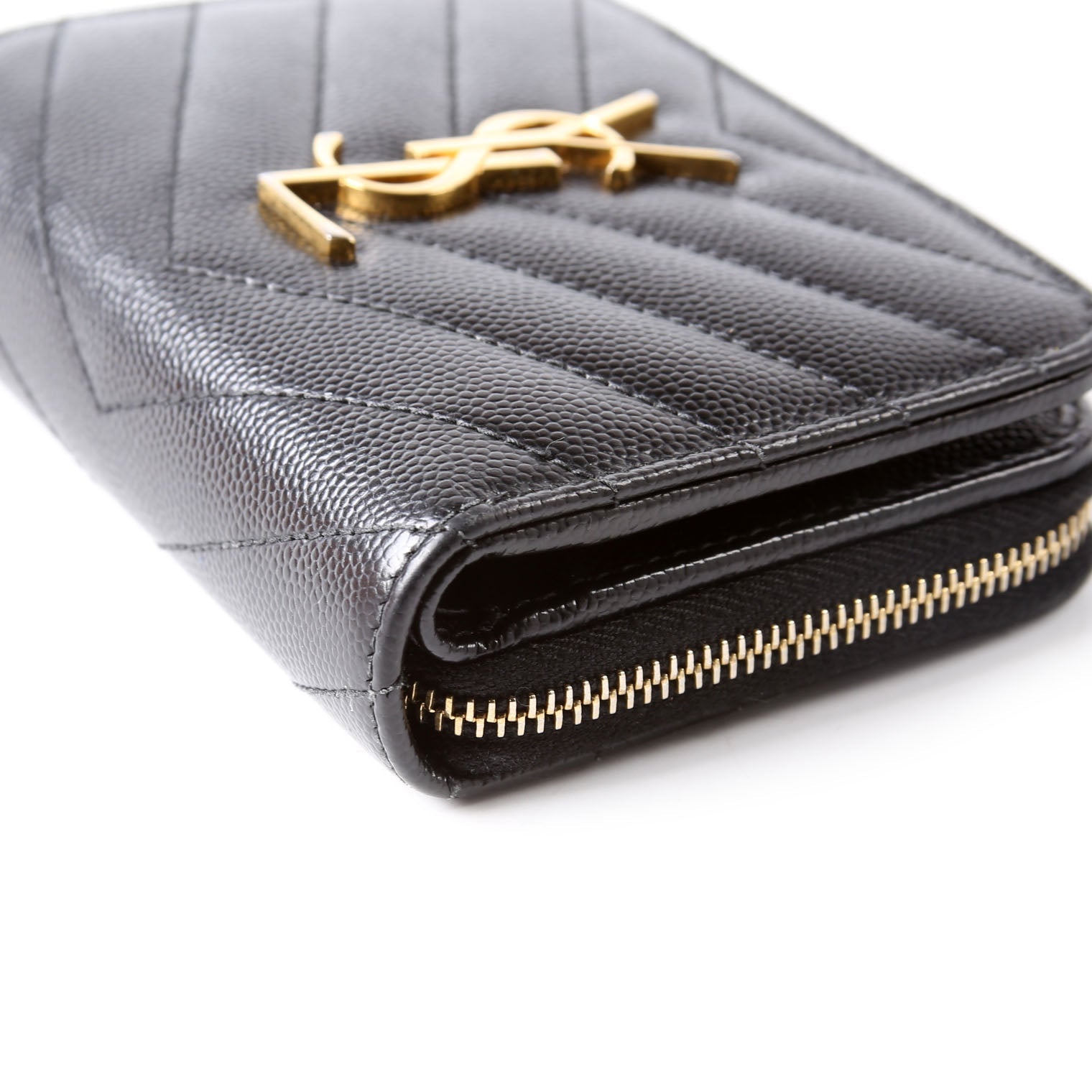 SAINT LAURENT 403723 Cassandre Grain De Poudre Compact Zip Around Wallet Black