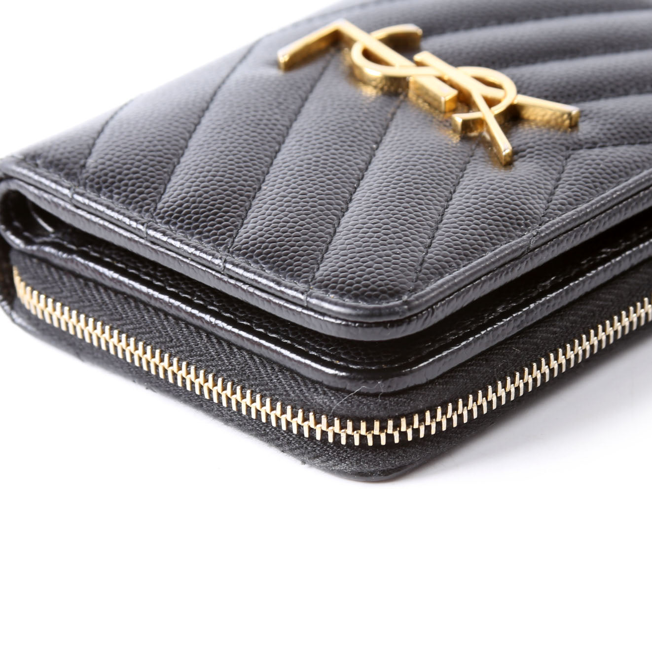 SAINT LAURENT 403723 Cassandre Grain De Poudre Compact Zip Around Wallet Black