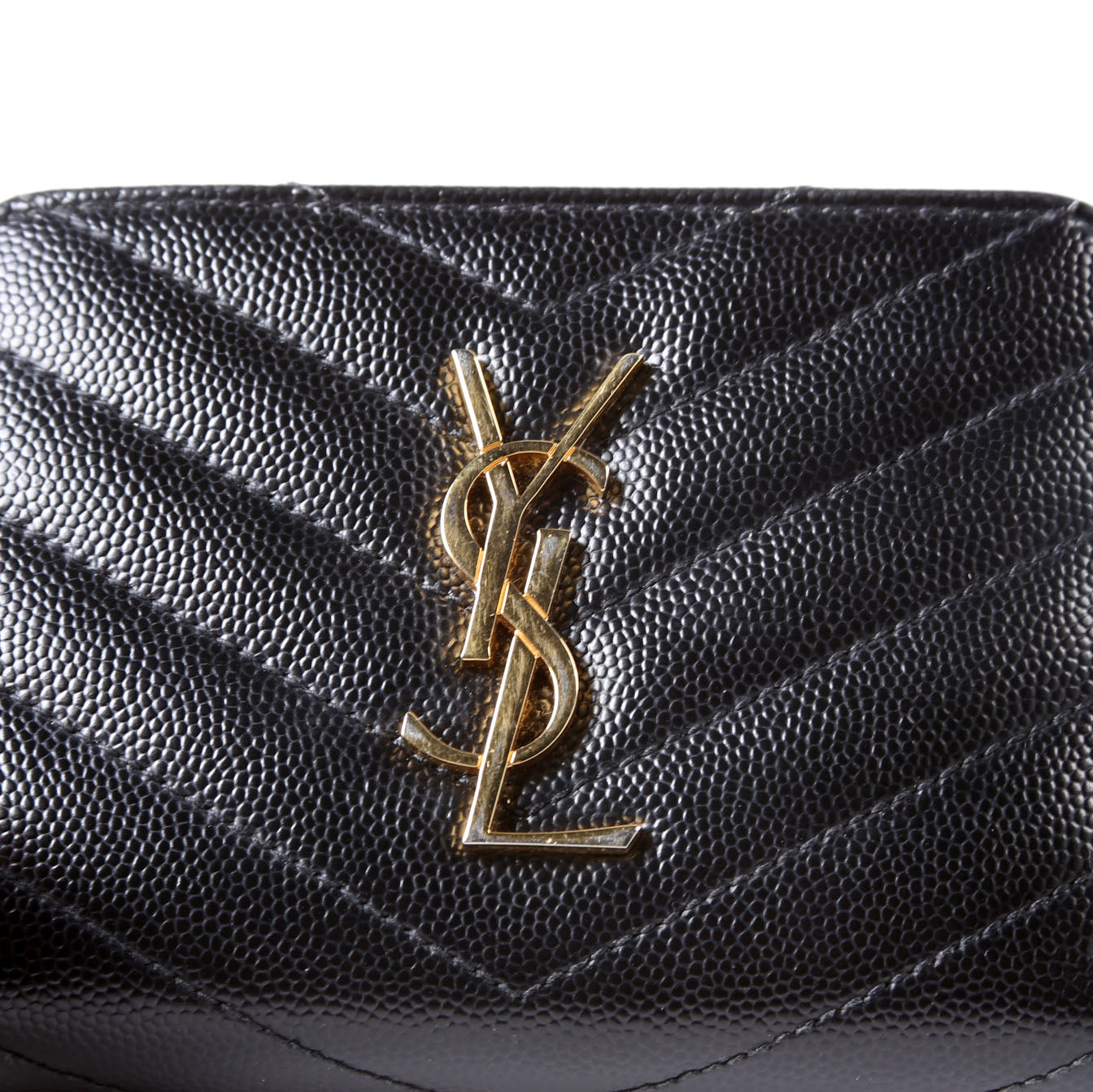 SAINT LAURENT 403723 Cassandre Grain De Poudre Compact Zip Around Wallet Black