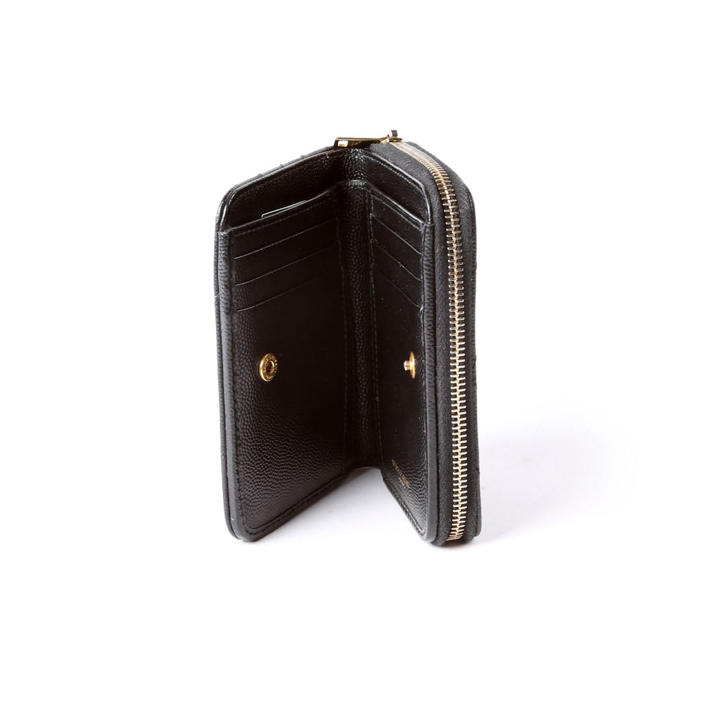 SAINT LAURENT 403723 Cassandre Grain De Poudre Compact Zip Around Wallet Black