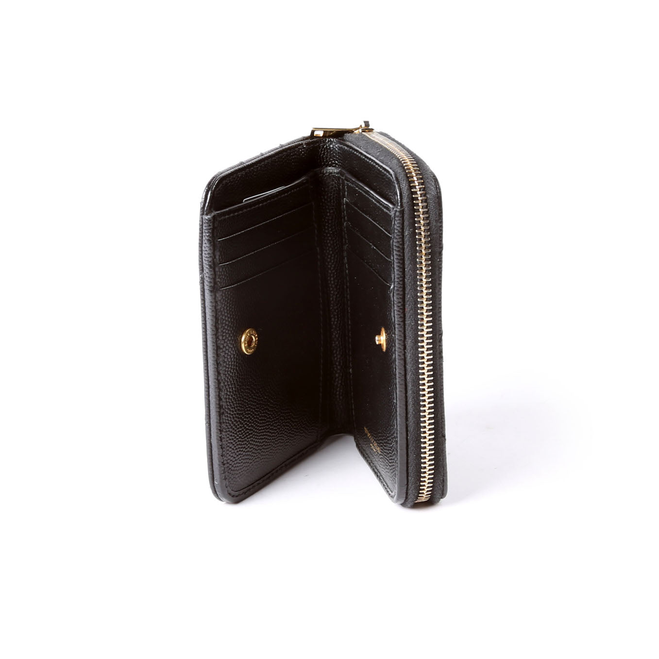 SAINT LAURENT 403723 Cassandre Grain De Poudre Compact Zip Around Wallet Black