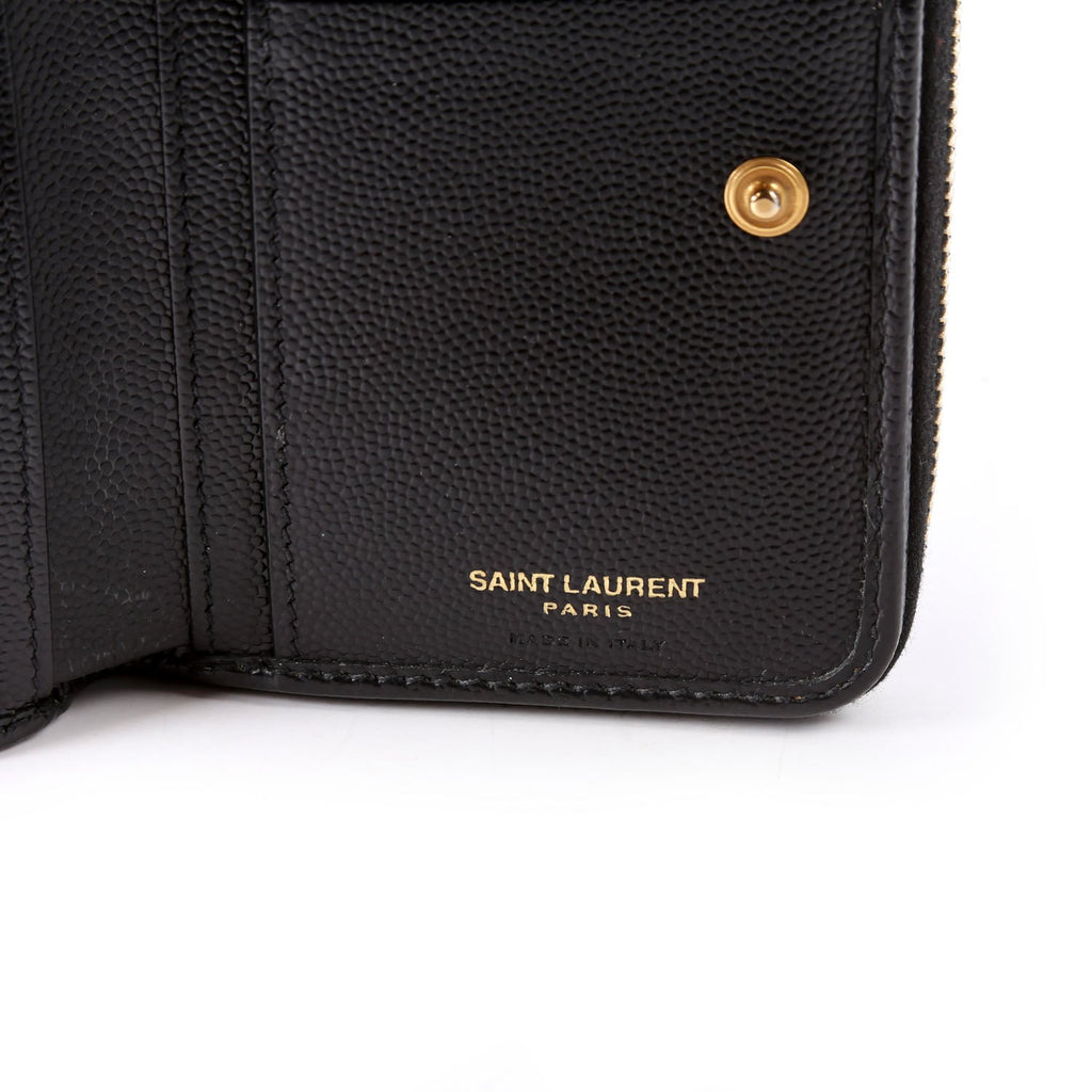 SAINT LAURENT 403723 Cassandre Grain De Poudre Compact Zip Around Wallet Black