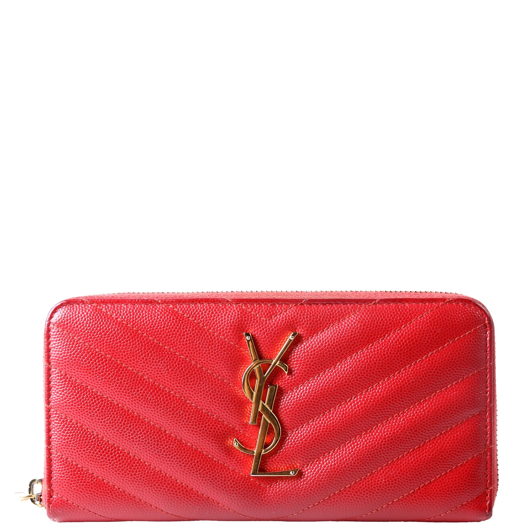 SAINT LAURENT Grain De Poudre Zip Around Wallet 358094 Red