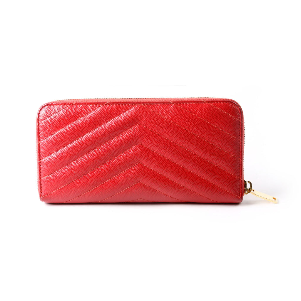 SAINT LAURENT Grain De Poudre Zip Around Wallet 358094 Red
