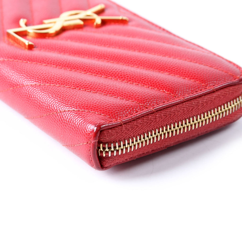 SAINT LAURENT Grain De Poudre Zip Around Wallet 358094 Red