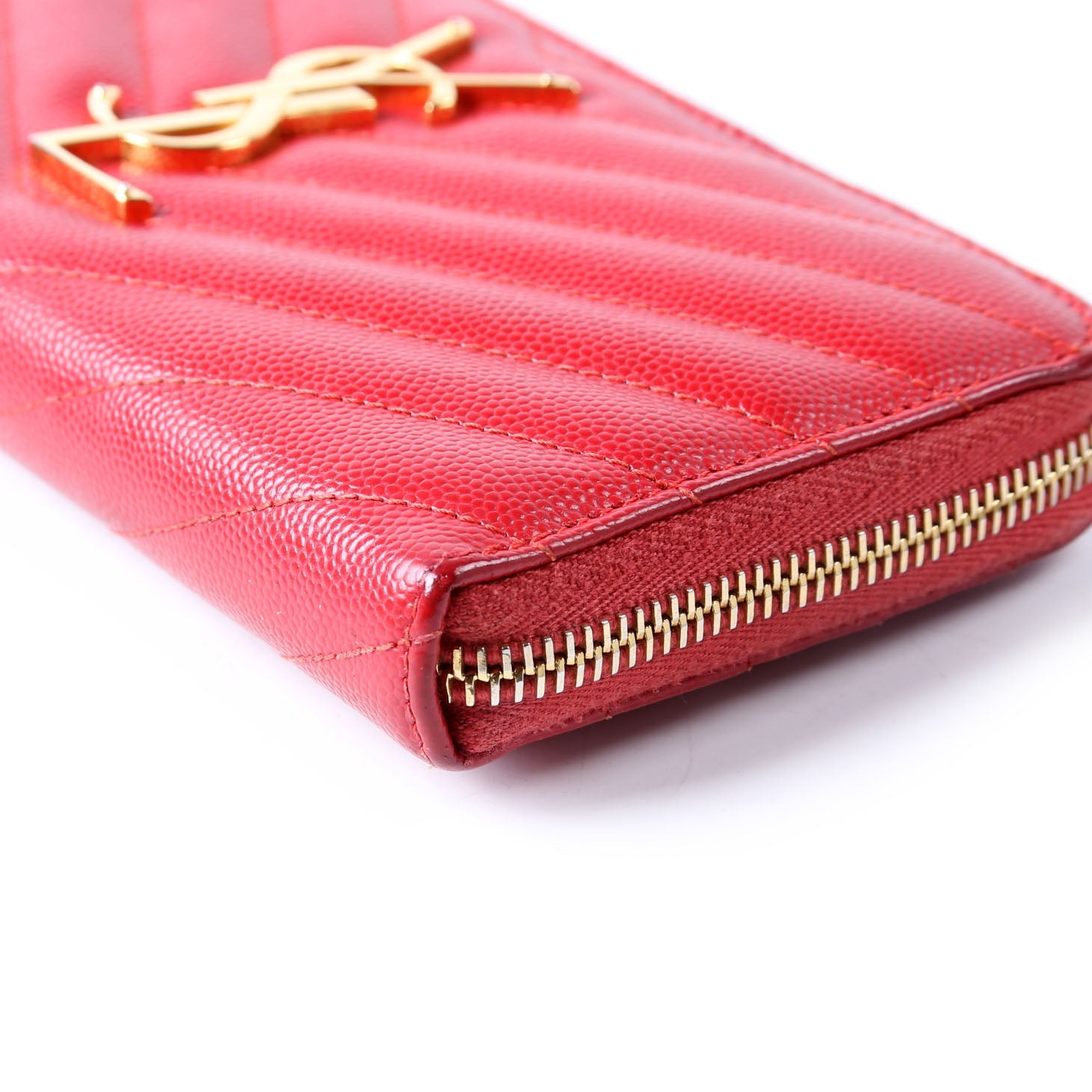 SAINT LAURENT Grain De Poudre Zip Around Wallet 358094 Red
