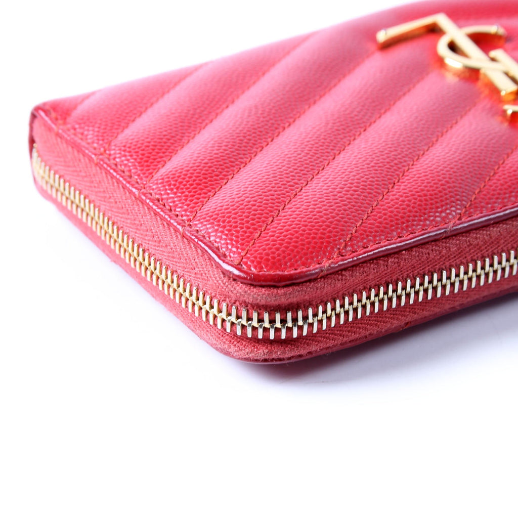 SAINT LAURENT Grain De Poudre Zip Around Wallet 358094 Red