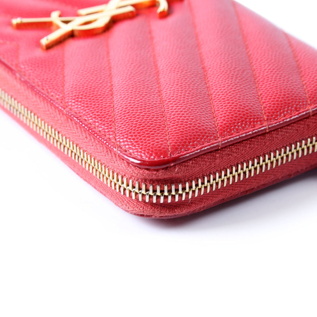 SAINT LAURENT Grain De Poudre Zip Around Wallet 358094 Red