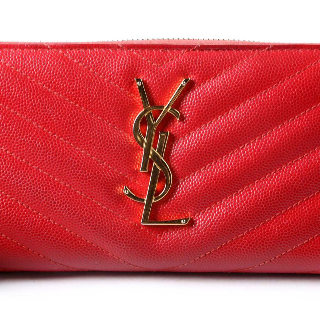 SAINT LAURENT Grain De Poudre Zip Around Wallet 358094 Red