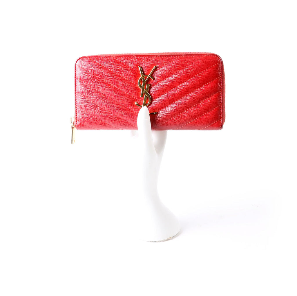 SAINT LAURENT Grain De Poudre Zip Around Wallet 358094 Red
