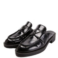 Prada Spazzolato Metal Triangle Logo 40MM Loafer Mules Size 39.5