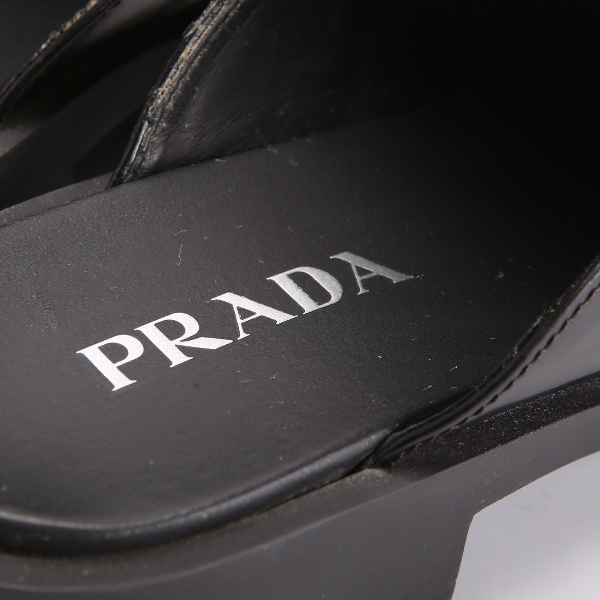 Prada Spazzolato Metal Triangle Logo 40MM Loafer Mules Size 39.5