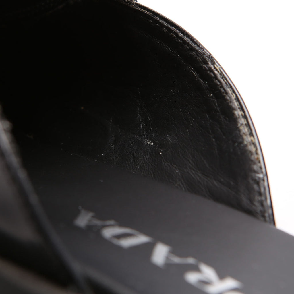 Prada Spazzolato Metal Triangle Logo 40MM Loafer Mules Size 39.5