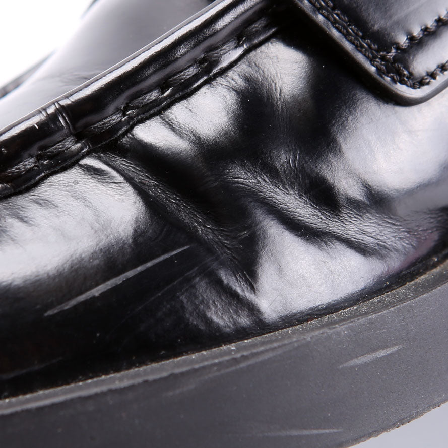 Prada Spazzolato Metal Triangle Logo 40MM Loafer Mules Size 39.5