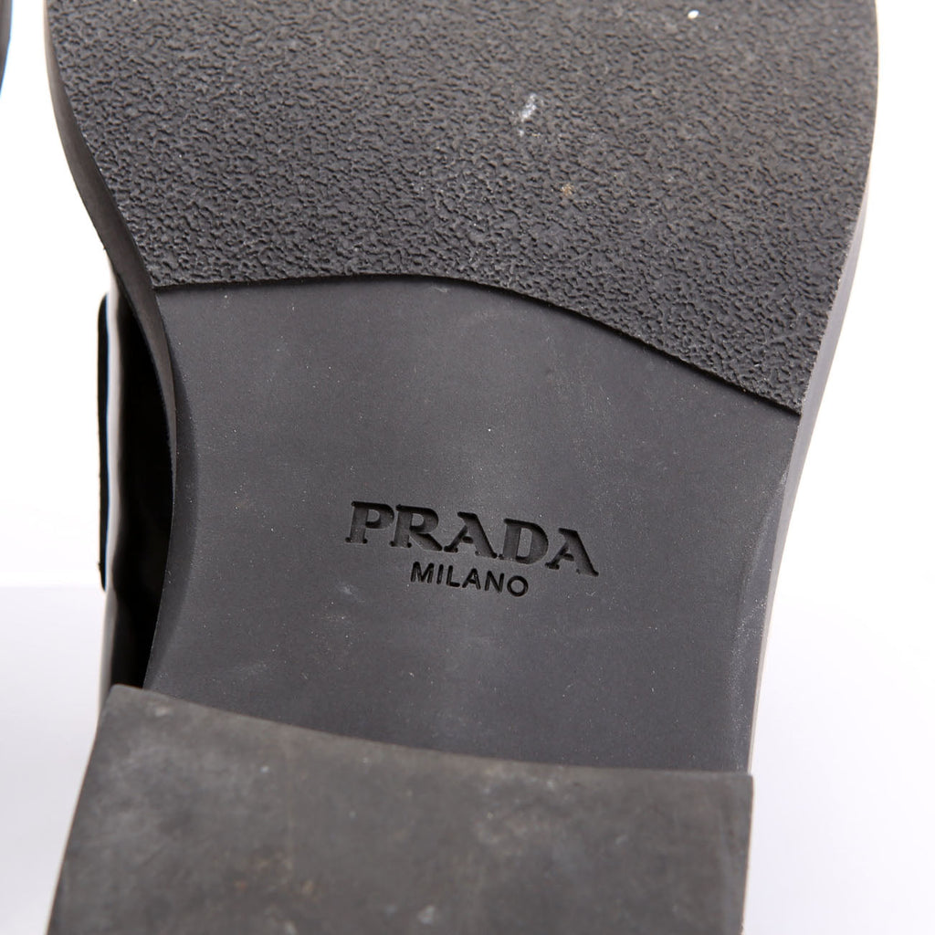 Prada Spazzolato Metal Triangle Logo 40MM Loafer Mules Size 39.5