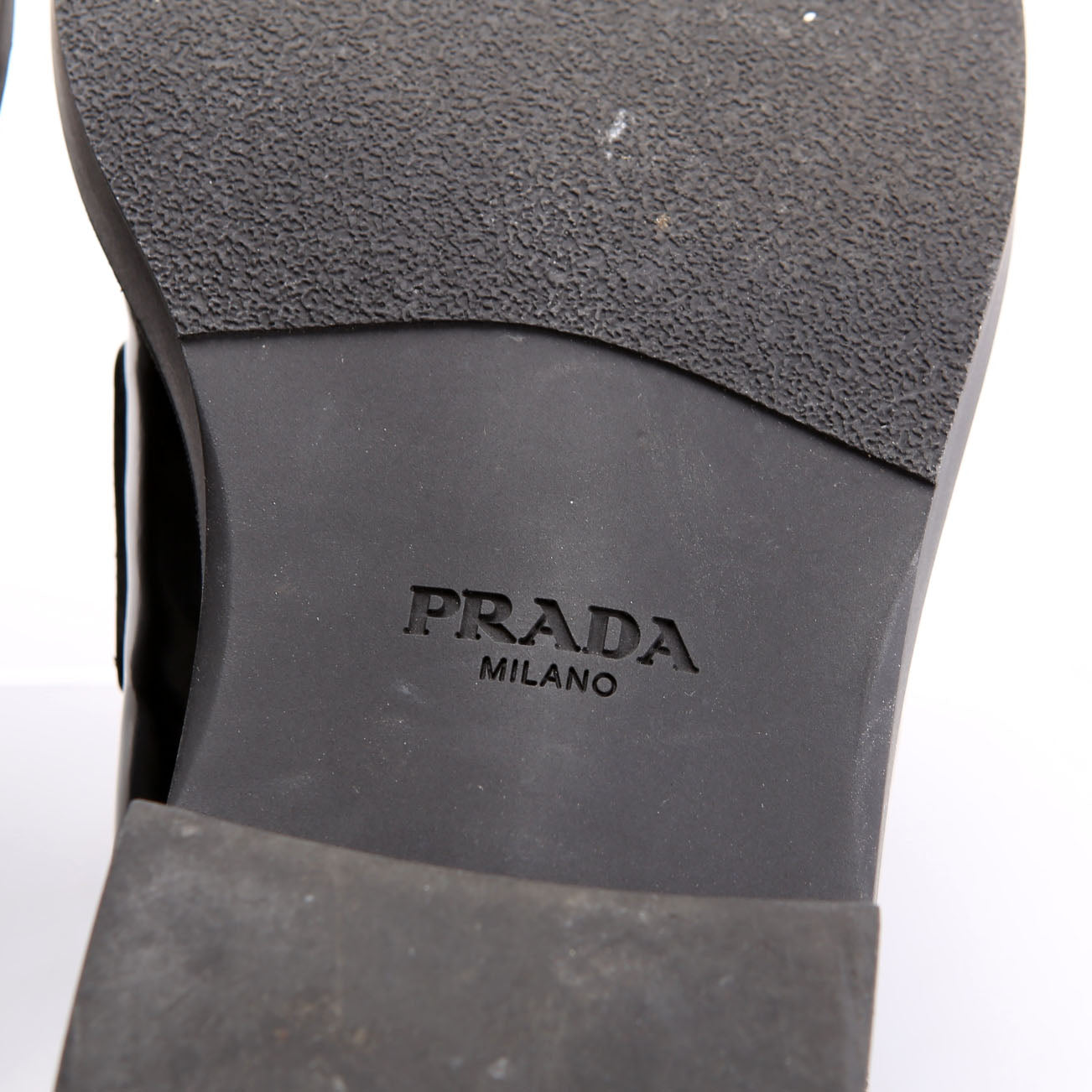 Prada Spazzolato Metal Triangle Logo 40MM Loafer Mules Size 39.5
