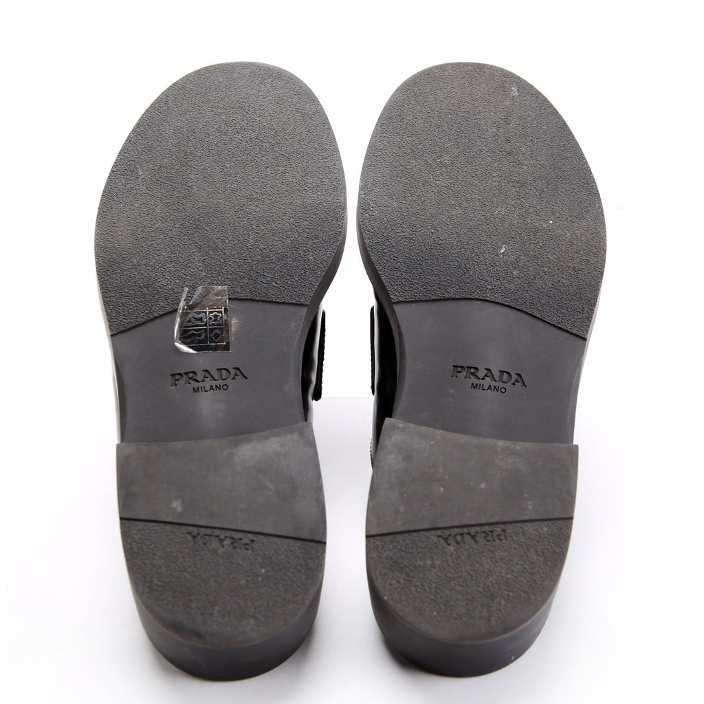 Prada Spazzolato Metal Triangle Logo 40MM Loafer Mules Size 39.5