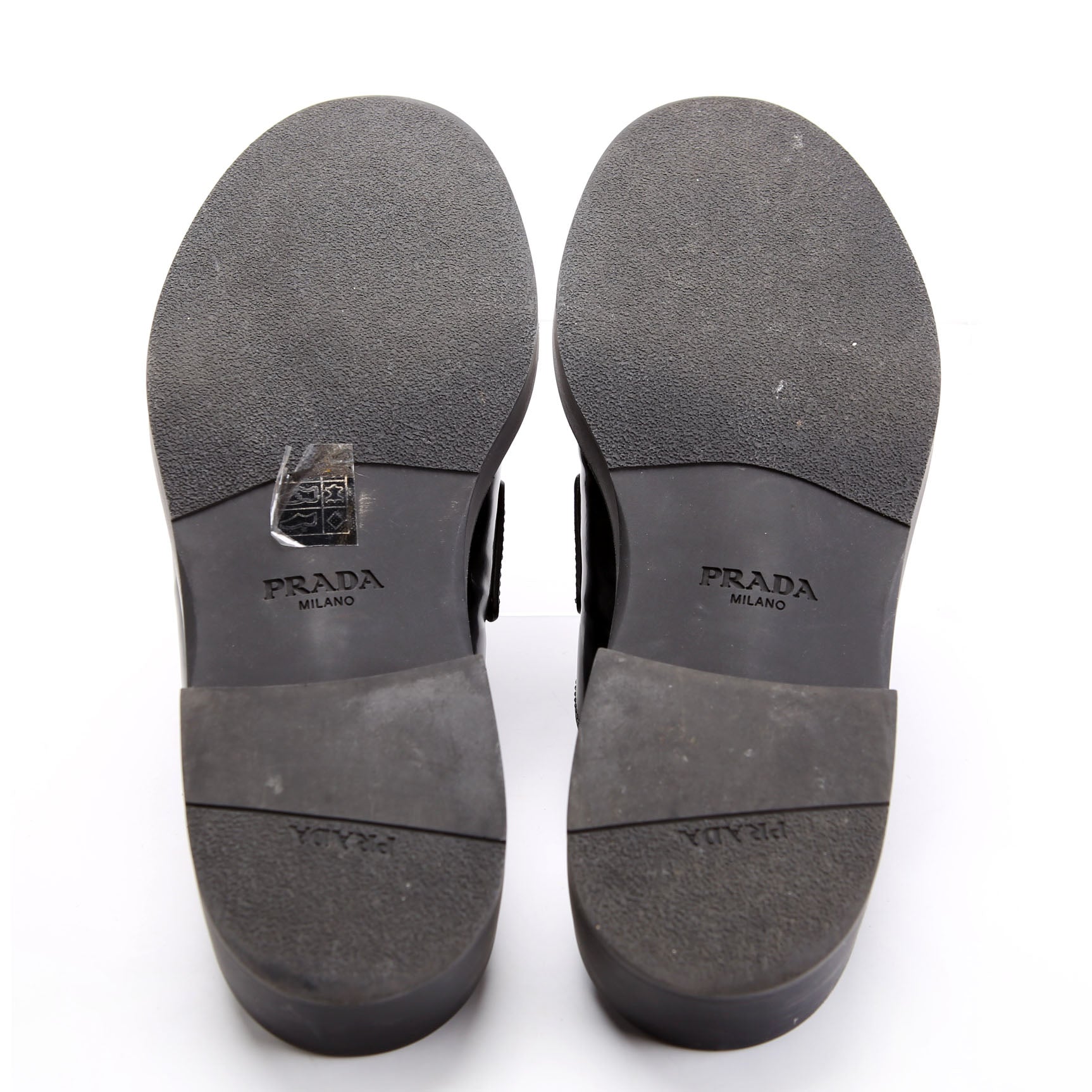 Prada Spazzolato Metal Triangle Logo 40MM Loafer Mules Size 39.5