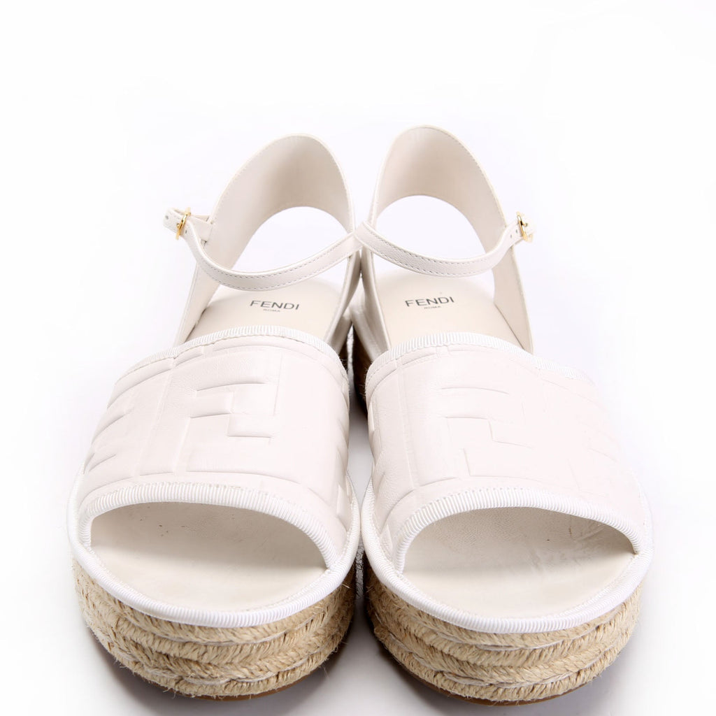 Fendi FF Embossed Nappa Platfrom Espadrilles White