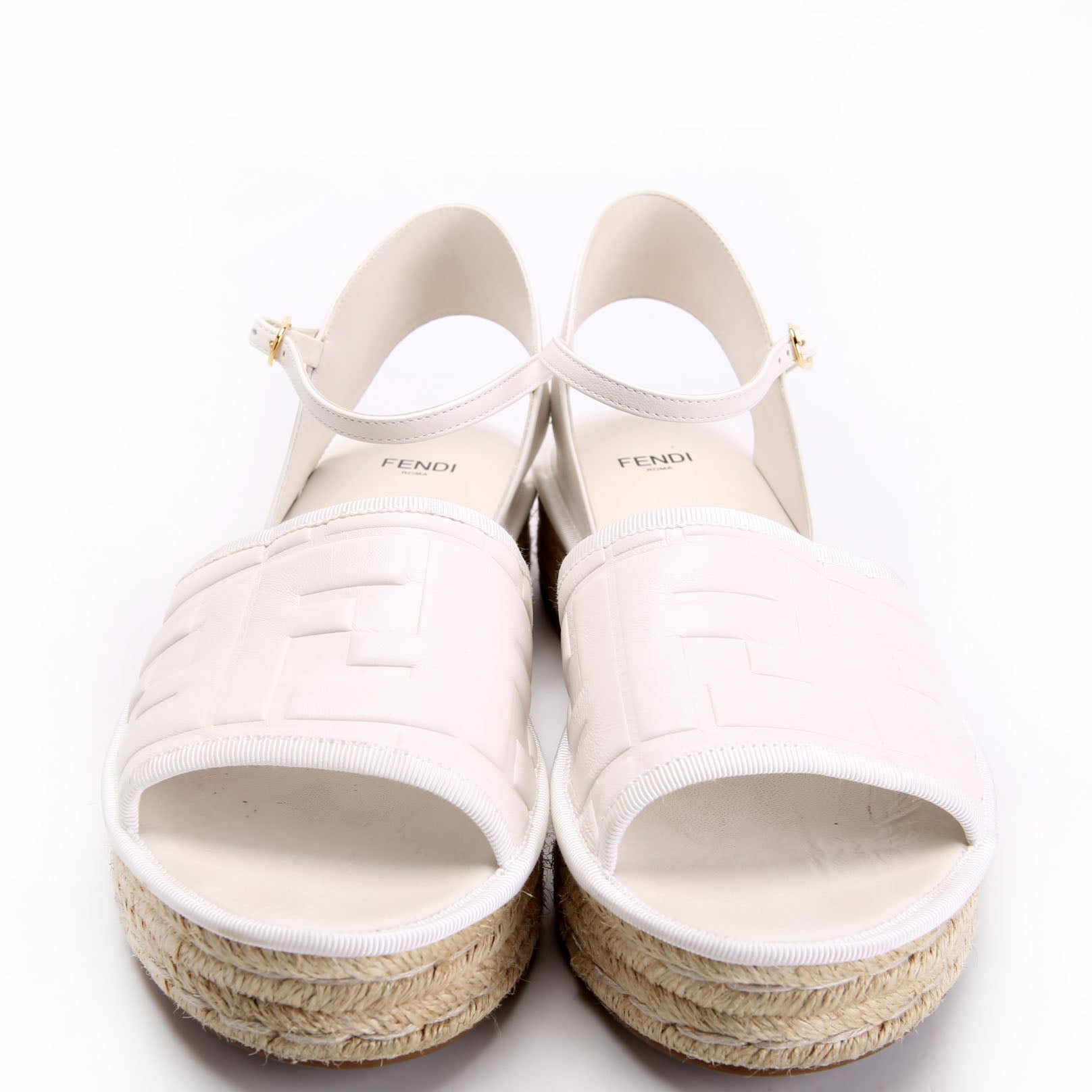 Fendi FF Embossed Nappa Platfrom Espadrilles White