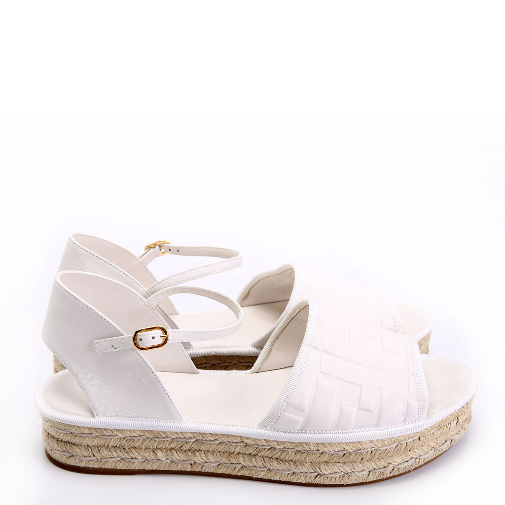 Fendi FF Embossed Nappa Platfrom Espadrilles White