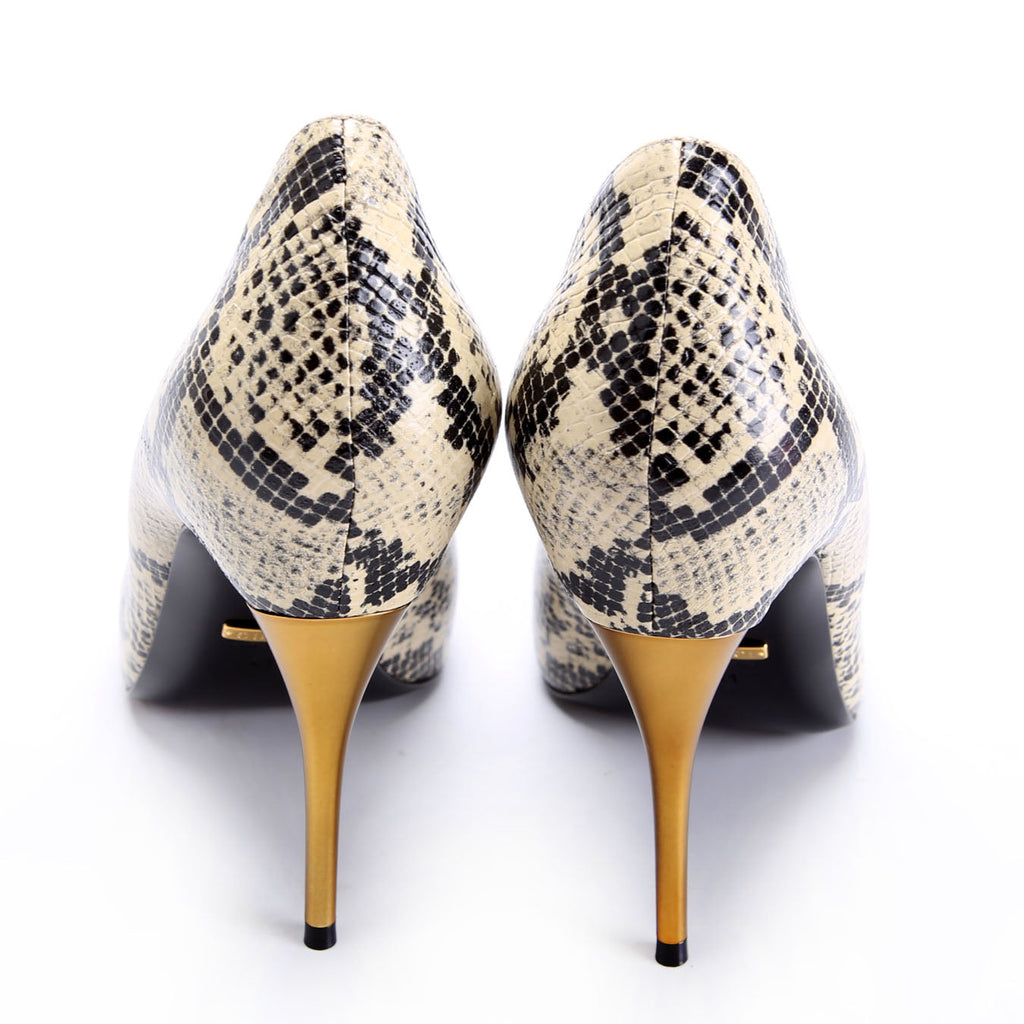 Gucci Vittoria Python Print Pumps Size 41 Beige/Black