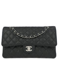 Chanel 2013-2014 Black Caviar Skin Medium Classic Double Flap Shoulder Bag