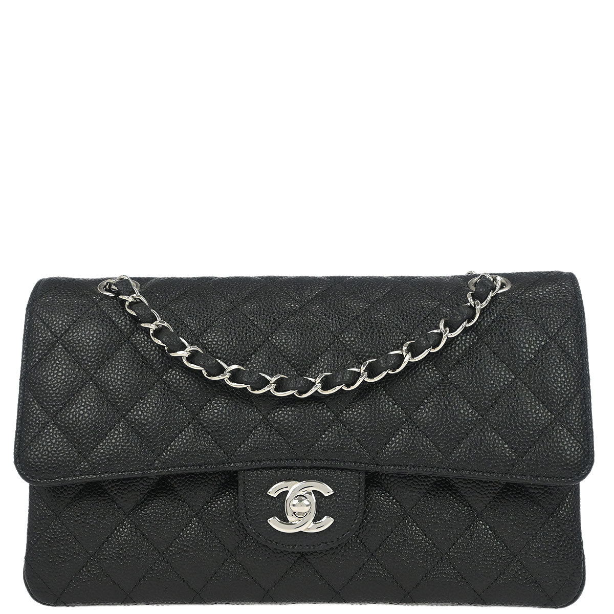 Chanel 2013-2014 Black Caviar Skin Medium Classic Double Flap Shoulder Bag