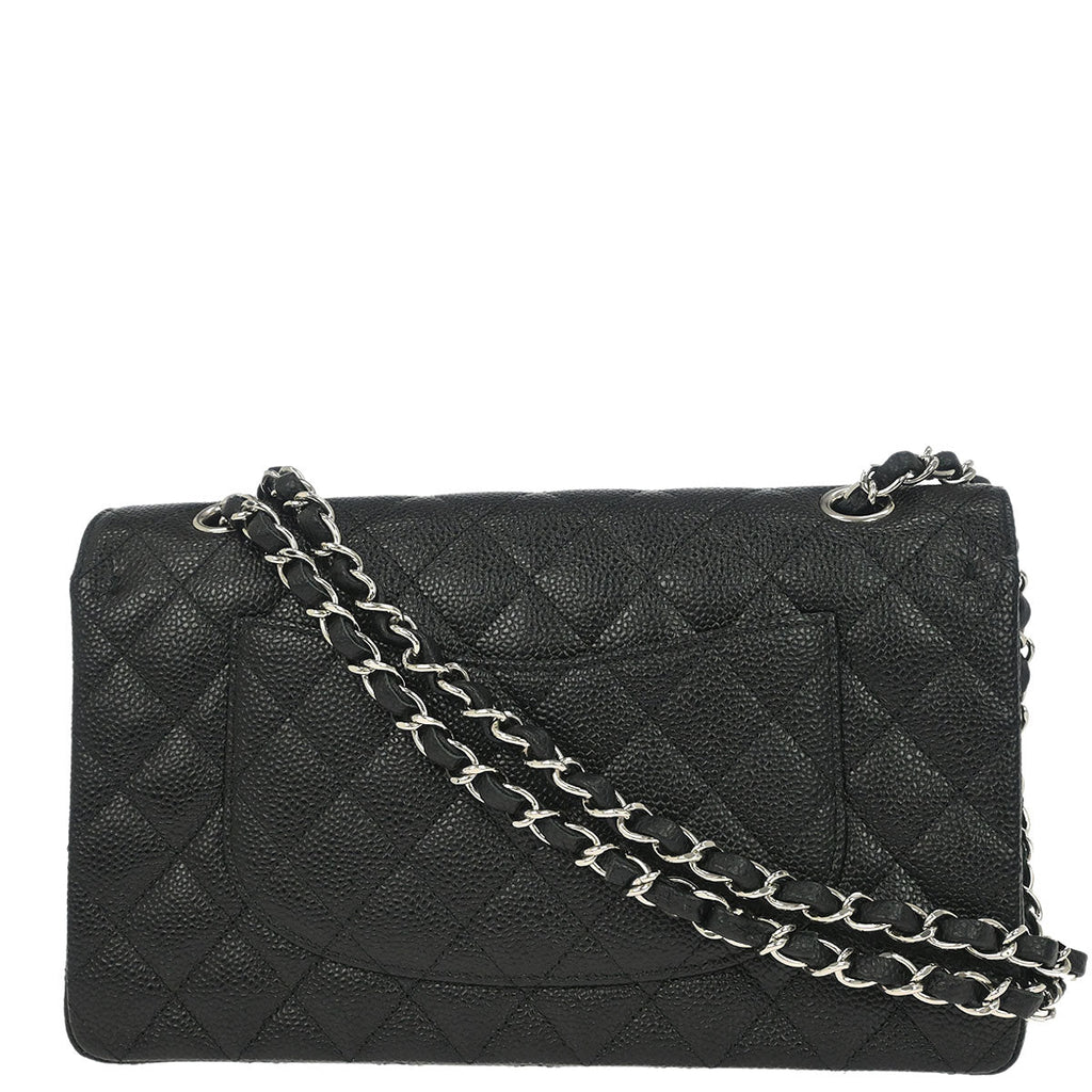 Chanel 2013-2014 Black Caviar Skin Medium Classic Double Flap Shoulder Bag