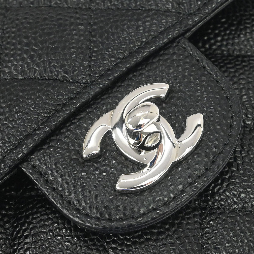 Chanel 2013-2014 Black Caviar Skin Medium Classic Double Flap Shoulder Bag