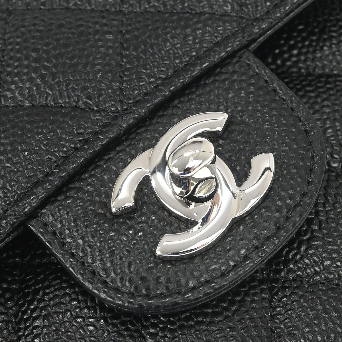 Chanel 2013-2014 Black Caviar Skin Medium Classic Double Flap Shoulder Bag
